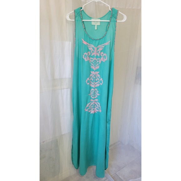 ZL Europe Dresses & Skirts - Anthropologie Z&L Europe Women M Turquoise Embroidered Beaded Boho Maxi sz M